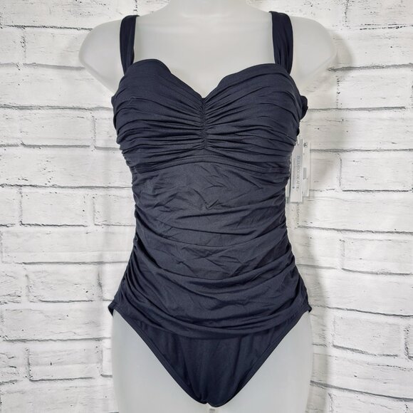 Bleu Rod Beattie Kore Shirred Underwire Bandeau One-Piece Swimsuit Black Size 8 - Picture 1 of 7